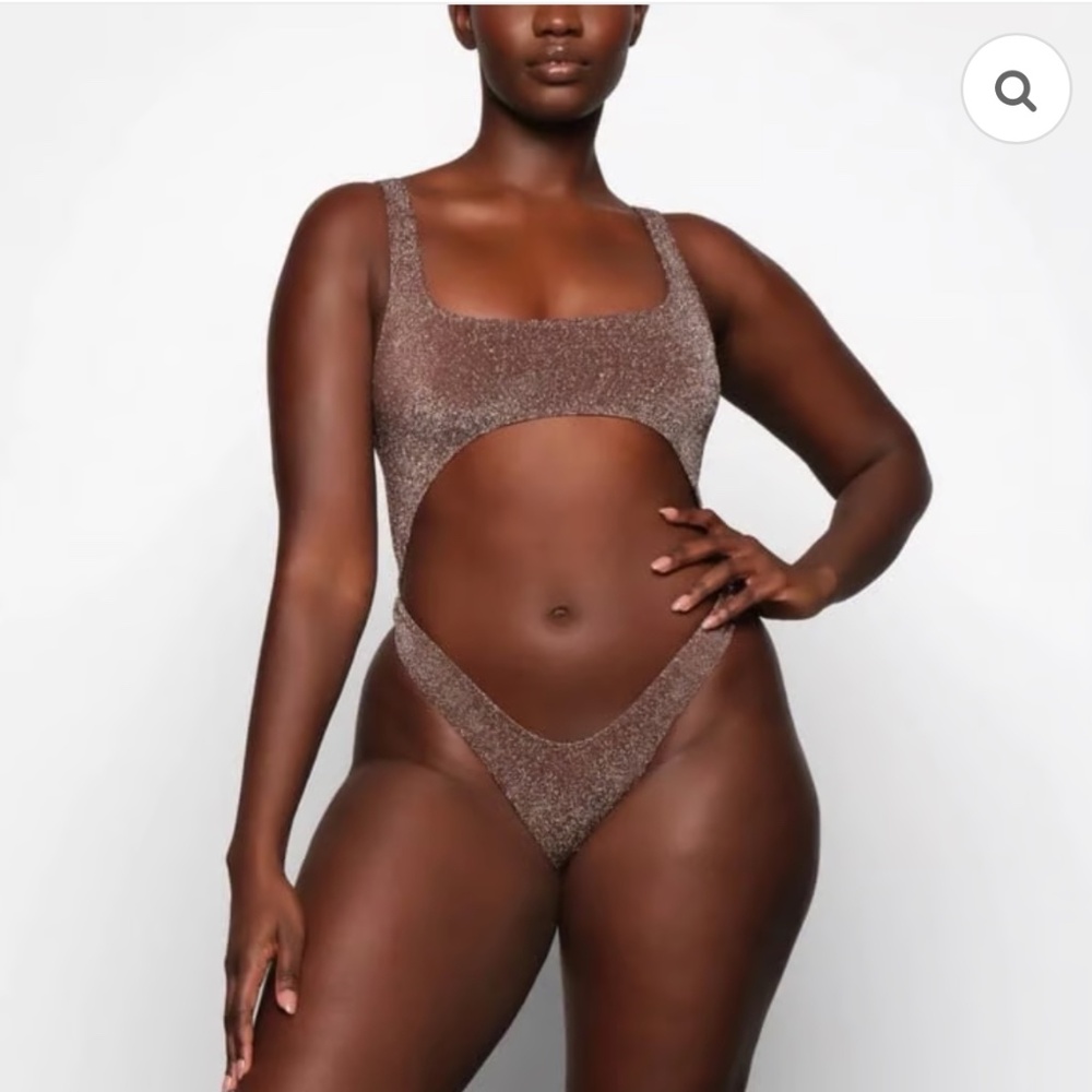 Skims Metallic Glitter Swim Cut Out Monokini One Piece in Cocoa